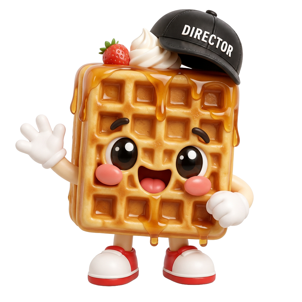 Waffle director mascot waving hello